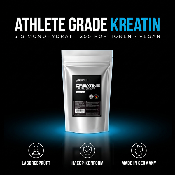 Athlete Grade Kreatin Monohydrat 1000 g Doypack von NextGen Supplements – 5 g pro Portion, 200 Portionen, vegan, laborgeprüft